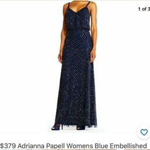Adrianna Papell navy blue beaded gown